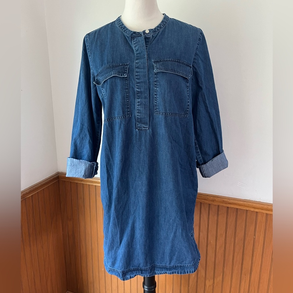 2/$20 J Crew dress denim medium knee length long sleeve short jean button